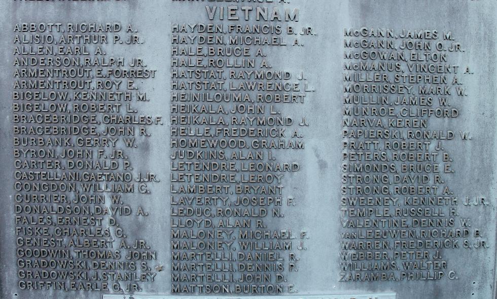 Rutland Massachusetts  Vietnam War  Veterans Honor Roll