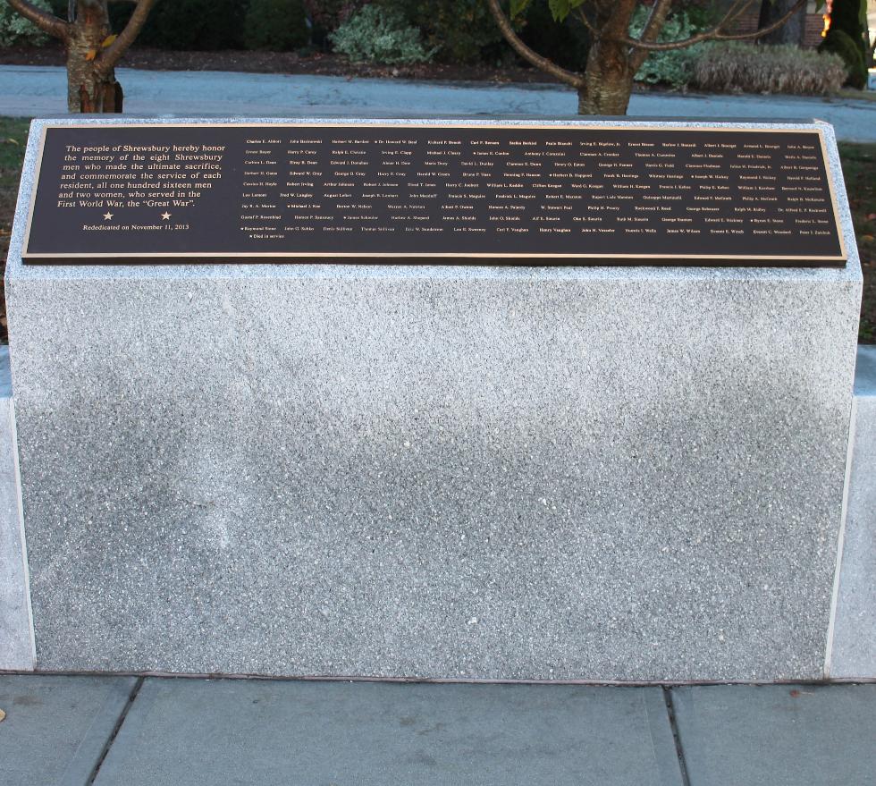 Shrewsbury Massachusetts World War I Veterans Memorial