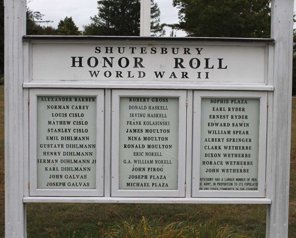 Shutesbury Massachusetts World War II Veterans Honor Roll
