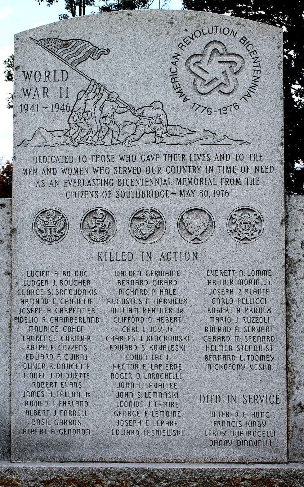 Southbridge Massachusetts World War II, Korea & Vietnam War Veterans Memorial