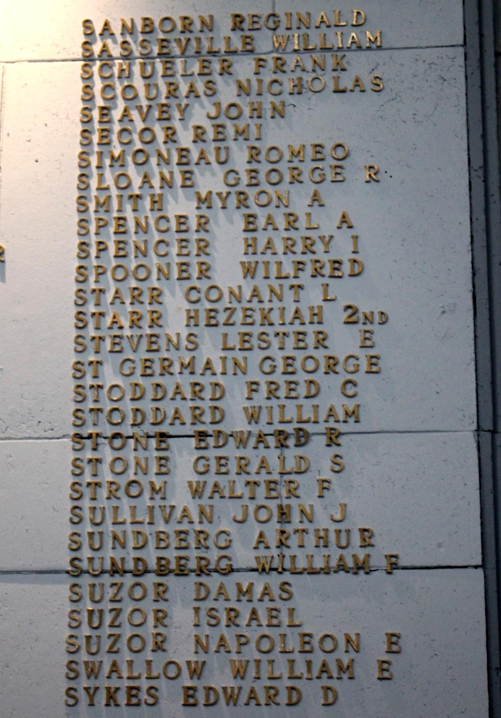 Spencer Massachusetts World War I Veterans Honor Roll