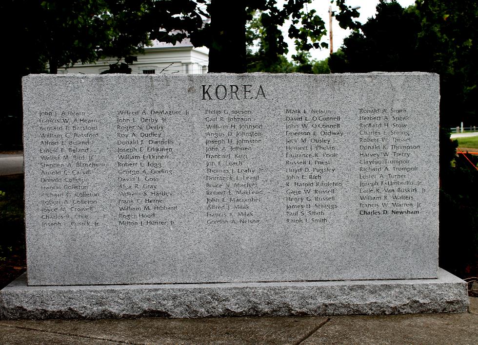 Stowe Massachusetts Korean War Veterans Memorial