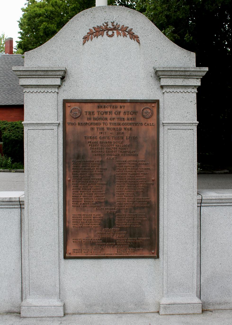 Stowe Massachusetts World War I Veterans Memorial