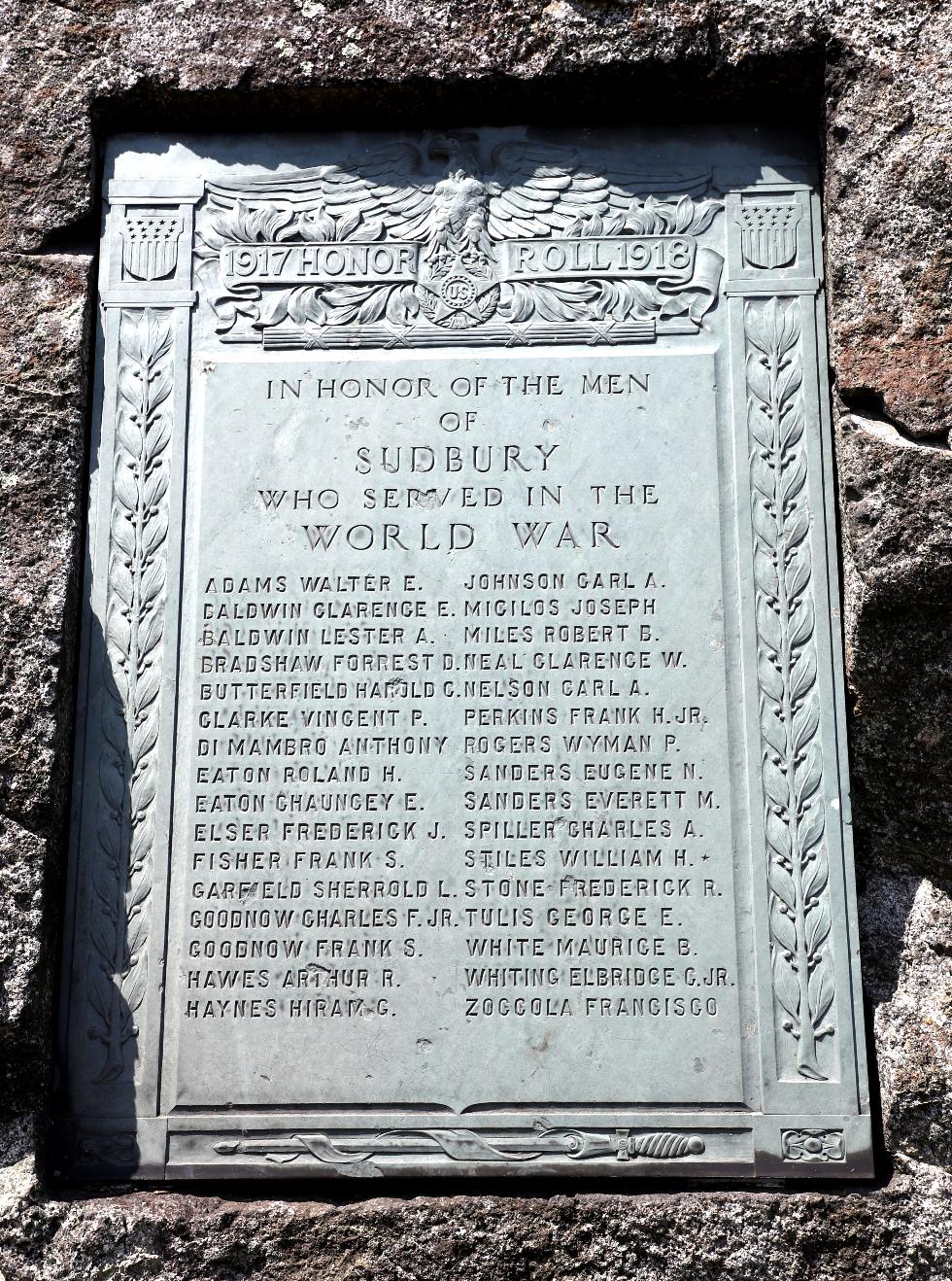 Sudbury Massachusetts Word War I Veterans Memorial