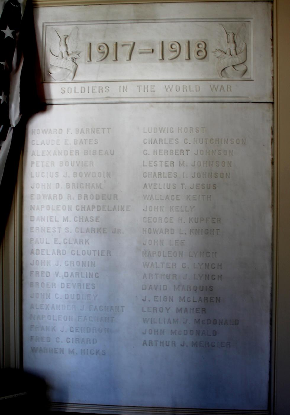 Sutton Massachusetts World War I Honor Roll