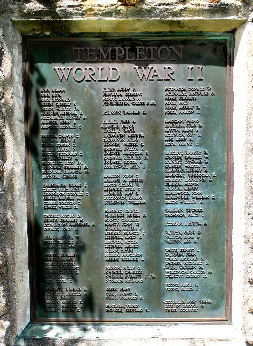 Templeton Massachusetts World War II Veterans Memorial