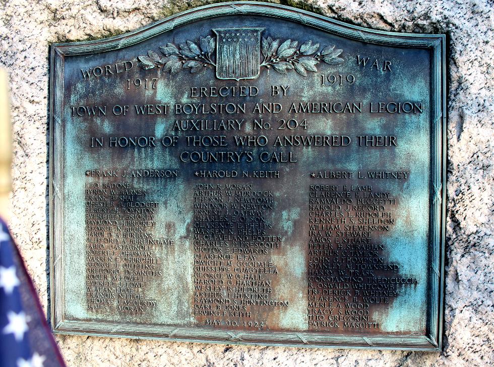 West Boylston Massachusetts World War I Veterans Memorial