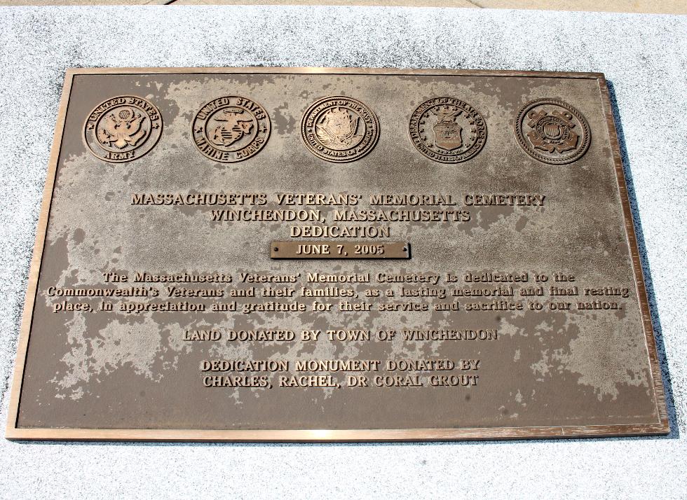 Massachusetts State Veterans Cemetery - Winchendon Mass - Dedication Plaque