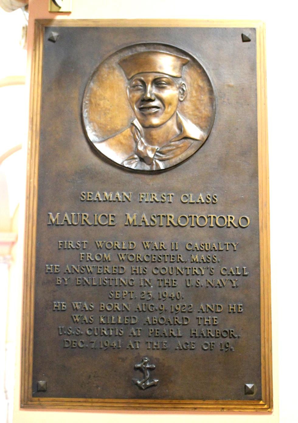Worcester Massachusetts City Hall Maurice Mastrototoro Pearl Harbor Memorial