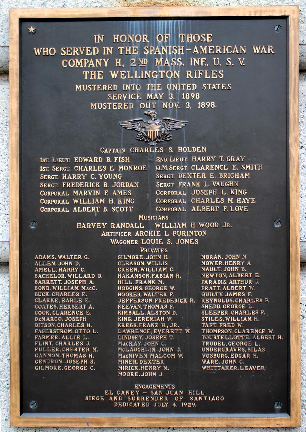 Worcester Massachusetts Spanish-American War Honor Roll